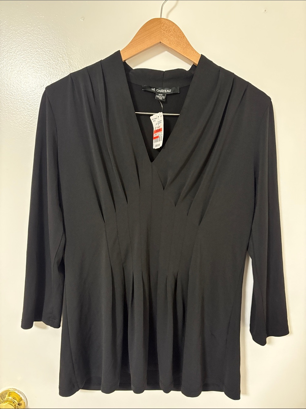 le chateau Black V-Neck Pleat-Front Blouse